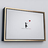 Kahverengi Çerçeveli Banksy Kırmızı Balonlu Kızın'ın Her Zaman Umut Vardır Yazılı Tablosu
