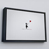Siyah Çerçeveli Banksy Kırmızı Balonlu Kızın'ın Her Zaman Umut Vardır Yazılı Tablosu