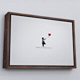 Siyah Çerçeveli Banksy Kırmızı Balonlu Kızın'ın Her Zaman Umut Vardır Yazılı Tablosu