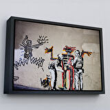 Siyah Çerçeveli Bansky Grafitiyi Arayan Polisler Kanvas Tablo