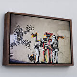Siyah Çerçeveli Bansky Grafitiyi Arayan Polisler Kanvas Tablo