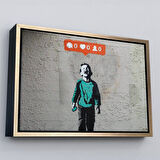 Beyaz Çerçeveli Bansky Takipçisi Olmadığı İçin Ağlayan Sosyal Medya Cocugu Kanvas Tablo