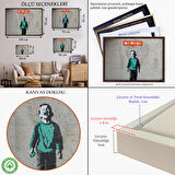 Kahverengi Çerçeveli Bansky Takipçisi Olmadığı İçin Ağlayan Sosyal Medya Cocugu Kanvas Tablo