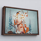 Beyaz Çerçeveli Çiçekler İçindeki Güzel Kadın Portresi Kanvas Tablo