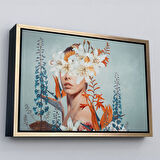 Beyaz Çerçeveli Çiçekler İçindeki Güzel Kadın Portresi Kanvas Tablo