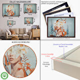 Beyaz Çerçeveli Çiçekler İçindeki Güzel Kadın Portresi Kanvas Tablo