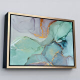 Altın Çerçeveli Mürekkep ve Alkol Elementleri ile Mermer Deseni Verilmiş Kanvas Tablo