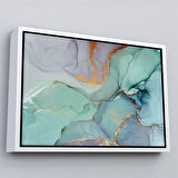 Altın Çerçeveli Mürekkep ve Alkol Elementleri ile Mermer Deseni Verilmiş Kanvas Tablo