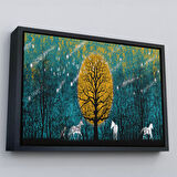 Beyaz Çerçeveli Geceyarısı Ormanda Gezen Atlar Kanvas Tablosu