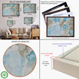 Beyaz Çerçeveli Mürekkep ve Alkol Elementleri ile Mermer Deseni Verilmiş Kanvas Tablo