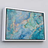 Beyaz Çerçeveli Mürekkep ve Alkol Elementleri ile Mermer Deseni Verilmiş Kanvas Tablo