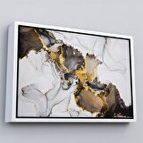 Beyaz Çerçeveli Mermer Desenli ve Altun Tozu Detaylı Soyut Modern Kanvas Tablo
