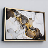 Beyaz Çerçeveli Mermer Desenli ve Altun Tozu Detaylı Soyut Modern Kanvas Tablo