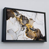 Beyaz Çerçeveli Mermer Desenli ve Altun Tozu Detaylı Soyut Modern Kanvas Tablo