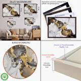 Beyaz Çerçeveli Mermer Desenli ve Altun Tozu Detaylı Soyut Modern Kanvas Tablo