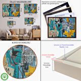 Altın Çerçeveli Jean Michel Basquiat Mavi Kuş Kanvas Tablo