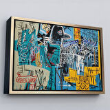 Kahverengi Çerçeveli Jean Michel Basquiat Mavi Kuş Kanvas Tablo