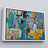 Kahverengi Çerçeveli Jean Michel Basquiat Mavi Kuş Kanvas Tablo