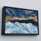 Siyah Çerçeveli Mavi ve Gold'un Müthiş Uyumu Mermer Görünümlü Modern Kanvas Tablo
