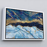 Siyah Çerçeveli Mavi ve Gold'un Müthiş Uyumu Mermer Görünümlü Modern Kanvas Tablo