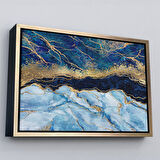 Siyah Çerçeveli Mavi ve Gold'un Müthiş Uyumu Mermer Görünümlü Modern Kanvas Tablo