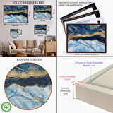 Siyah Çerçeveli Mavi ve Gold'un Müthiş Uyumu Mermer Görünümlü Modern Kanvas Tablo