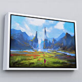 Beyaz Çerçeveli Doğada Yürüyen Kadın Manzarası Kanvas Tablo