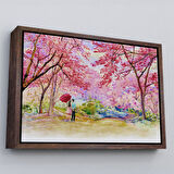 Kahverengi Çerçeveli Sakura Ağacının Altındaki Sevgililer Kanvas Tablo