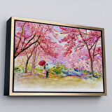 Kahverengi Çerçeveli Sakura Ağacının Altındaki Sevgililer Kanvas Tablo