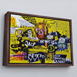 Kahverengi Çerçeveli Jean Michel Basquiat Şehir Sanatı Kanvas Tablo