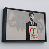 Beyaz Çerçeveli Banksy % 0 Faiz Oranı İsimli Çalışması Kanvas Tablo / % 0 Interest In People