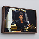 Beyaz Çerçeveli Scarface Alpacino İtalyan Mafya Kanvas Tablo