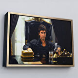 Beyaz Çerçeveli Scarface Alpacino İtalyan Mafya Kanvas Tablo