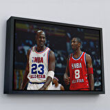 Kahverengi Çerçeveli Michael Jordan ve Kobe Bryant Kanvas Tablo