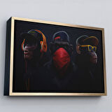 Beyaz Çerçeveli Üç Maymun Tablosu