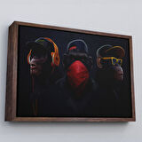 Beyaz Çerçeveli Üç Maymun Tablosu