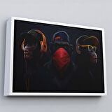 Beyaz Çerçeveli Üç Maymun Tablosu