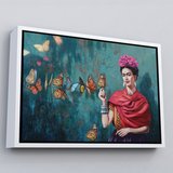 Beyaz Çerçeveli Ünlü Ressam ve Kelebekler Kanvas Tablo