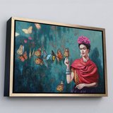 Beyaz Çerçeveli Ünlü Ressam ve Kelebekler Kanvas Tablo