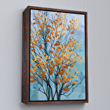 Beyaz Çerçeveli Turuncu Yapraklar Soyut Dekoratif Kanvas Tbalo
