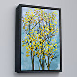 Siyah Çerçeveli Sarı Yapraklar Soyut Dekoratif Kanvas Tablo