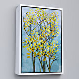 Siyah Çerçeveli Sarı Yapraklar Soyut Dekoratif Kanvas Tablo