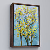 Siyah Çerçeveli Sarı Yapraklar Soyut Dekoratif Kanvas Tablo