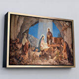 Beyaz Çerçeveli İsanın Doğumu ve Meryem Kanvas Tablo