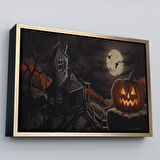 Altın Çerçeveli Perili Ev Cadılar Bayramı Dekoratif Duvar Tablosu