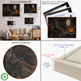 Altın Çerçeveli Perili Ev Cadılar Bayramı Dekoratif Duvar Tablosu