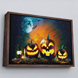 Beyaz Çerçeveli Gaz Lambası ve Oymalı Kabaklar, Cadılar Bayramı Dekoratif Duvar Tablosu