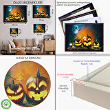 Beyaz Çerçeveli Gaz Lambası ve Oymalı Kabaklar, Cadılar Bayramı Dekoratif Duvar Tablosu