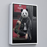 Siyah Çerçeveli Gerçek Metroda Panda Başlı İnsan Kanvas Tablo