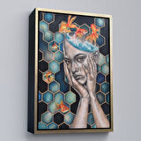 Siyah Çerçeveli Gerçeküstü Kadın ve Balık Kanvas Duvar Sanatı, Yeni Nesil Kanvas ablo